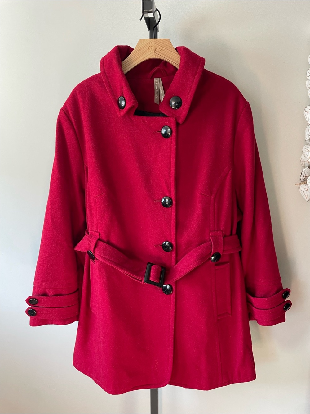 Penningtons Wool Blend Belted Peacoat Jacket Red Plus Size 4X